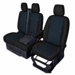 Комплект 2+1 Тапицерия за FORD TRANSIT CUSTOM 2009+ – Еко кожа, Черна със син шев, 8 части