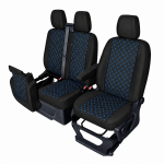 Комплект 2+1 Тапицерия за FORD TRANSIT CUSTOM 2009+ – Еко кожа, Черна със син шев, 8 части