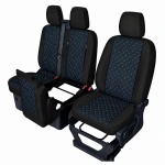 Комплект 2+1 Тапицерия за FORD TRANSIT CUSTOM 2009+ – Еко кожа, Черна със син шев, 8 части