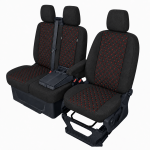 Комплект 2+1 Тапицерия за FORD TRANSIT CUSTOM 2009+ – Текстил, Черна с червен шев, 8 части