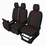 Комплект 2+1 Тапицерия за FORD TRANSIT CUSTOM 2009+ – Текстил, Черна с червен шев, 8 части