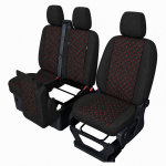 Комплект 2+1 Тапицерия за FORD TRANSIT CUSTOM 2009+ – Текстил, Черна с червен шев, 8 части