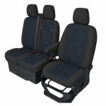 Комплект 2+1 Тапицерия за FORD TRANSIT CUSTOM 2009+ – Текстил, Черна със син шев, 8 части