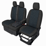 Комплект 2+1 Тапицерия за FORD TRANSIT CUSTOM 2009+ – Текстил, Черна със син шев, 8 части