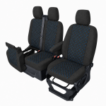 Комплект 2+1 Тапицерия за FORD TRANSIT CUSTOM 2009+ – Текстил, Черна със син шев, 8 части