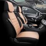Комплект Тапицерия SelectedFit Pro Design by OTOM текстил с кожа  – Черно-Бежова, за Предни и Задни Седалки