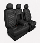 Комплект 2+1 Тапицерия за MERCEDES SPRINTER W906 2006-2018 – Еко кожа, Черна с бял шев, 8 части