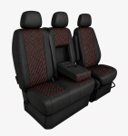 Комплект 2+1 Тапицерия за MERCEDES SPRINTER W906 2006-2018 – Еко кожа, Черна с червен шев, 8 части