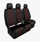 Комплект 2+1 Тапицерия за MERCEDES SPRINTER W906 2006-2018 – Еко кожа, Черна с червен шев, 8 части