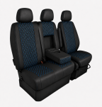 Комплект 2+1 Тапицерия за MERCEDES SPRINTER W906 2006-2018 – Еко кожа, Черна със син шев, 8 части