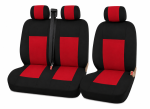 2+1 Комплект универсална текстилна тапицерия за предни седалки за Ford Transit, Mercedes Sprinter, Opel Movano, Renault Master, VW Crafter, Transporter, LT, Peugeot Boxer, Citroen Jumper, черно-червена