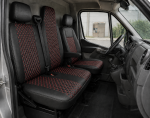 Комплект 2+1 Тапицерия за RENAULT MASTER III 2010-2019 – Еко кожа, Черна с червен шев, 6 части