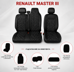 Комплект 2+1 Тапицерия за RENAULT MASTER III 2010-2019 – Еко кожа, Черна с бял шев, 6 части