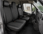 Комплект 2+1 Тапицерия за RENAULT MASTER III 2010-2019 – Еко кожа, Черна с бял шев, 6 части