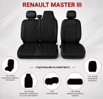 Комплект 2+1 Тапицерия за RENAULT MASTER III 2010-2019 – Еко кожа, Черна с черен шев, 6 части
