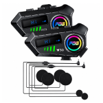 Комплект 2 бр. Интеркоми за каска Bluetooth 6.0, сдвояване помежду им, CVC + DSP шумопотискане, LED дисплей, IPX6, батерия 1000 mAh