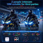 Комплект 2 бр. Интеркоми за каска Bluetooth 6.0, сдвояване помежду им, CVC + DSP шумопотискане, LED дисплей, IPX6, батерия 1000 mAh