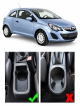 Подлакътник за Opel Corsa D с поставка за чаша и пепелник, Еко кожа, Черен с хром