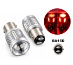 Комплект 2 автомобилни LED крушки BA15D за габарит и стоп, 20 SMD, 12-24V, Червена светлина, 2 степени, с лупа