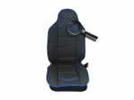 1+1 Комплект универсални калъфи тип масажор за предни седалки - черно със син конец - Еко Кожа и Текстил