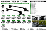 Aлуминиеви греди за багажник с ключалки за Auris, Avensis, Aygo, Camry, C-HR, Corolla, Corolla Verso, Prius, Proace, RAV4, Verso, Yaris, Yaris Cross, Yaris Verso без фабрични релси, 110 см, Черни