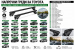 Стоманени греди за багажник с ключалки за Toyota Auris, Avensis, Corolla, Corolla Cross, Highlander, RAV4 и Yaris Cross с плътни надлъжни релси (Flush Rails), 120 см, до 90 кг, Черни