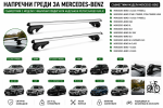 Aлуминиеви греди за багажник с ключалки за Mercedes-Benz C-Class, Citan, E-Class, EQB, GL, GLB, GLE, GLK, GLS, M-Class, T-Class, X-Class с повдигнати надлъжни релси (Raised Rails) 120 см, до 90 кг, Сребристи