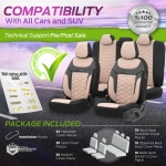 Комплект Луксозна Тапицерия OTOM текстил с еко кожа CARBON Design – Бежово-Черна с бежов шев, за Предни и Задни Седалки