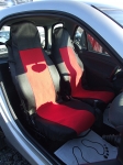 1+1 Калъфи за предни седалки, тапицерия за автомобил Smart Fortwo Смарт Форту, текстил червено-черно