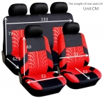 Нова универсална текстилна авто тапицерия, калъфи за автомобилни седалки, пълен комплект, 9 части в червено-черно